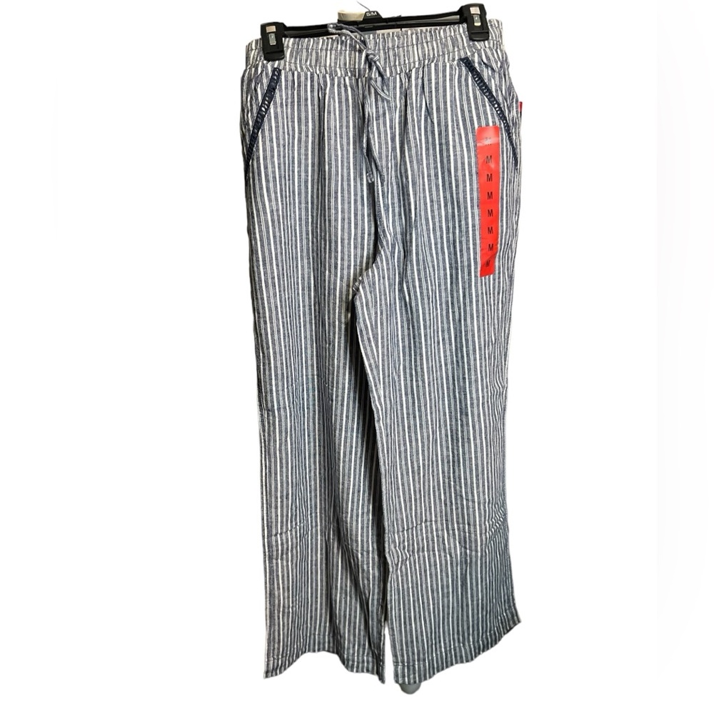 NWT Briggs Blue & White Striped Linen Wide Leg Summer Beach Pants Sz M